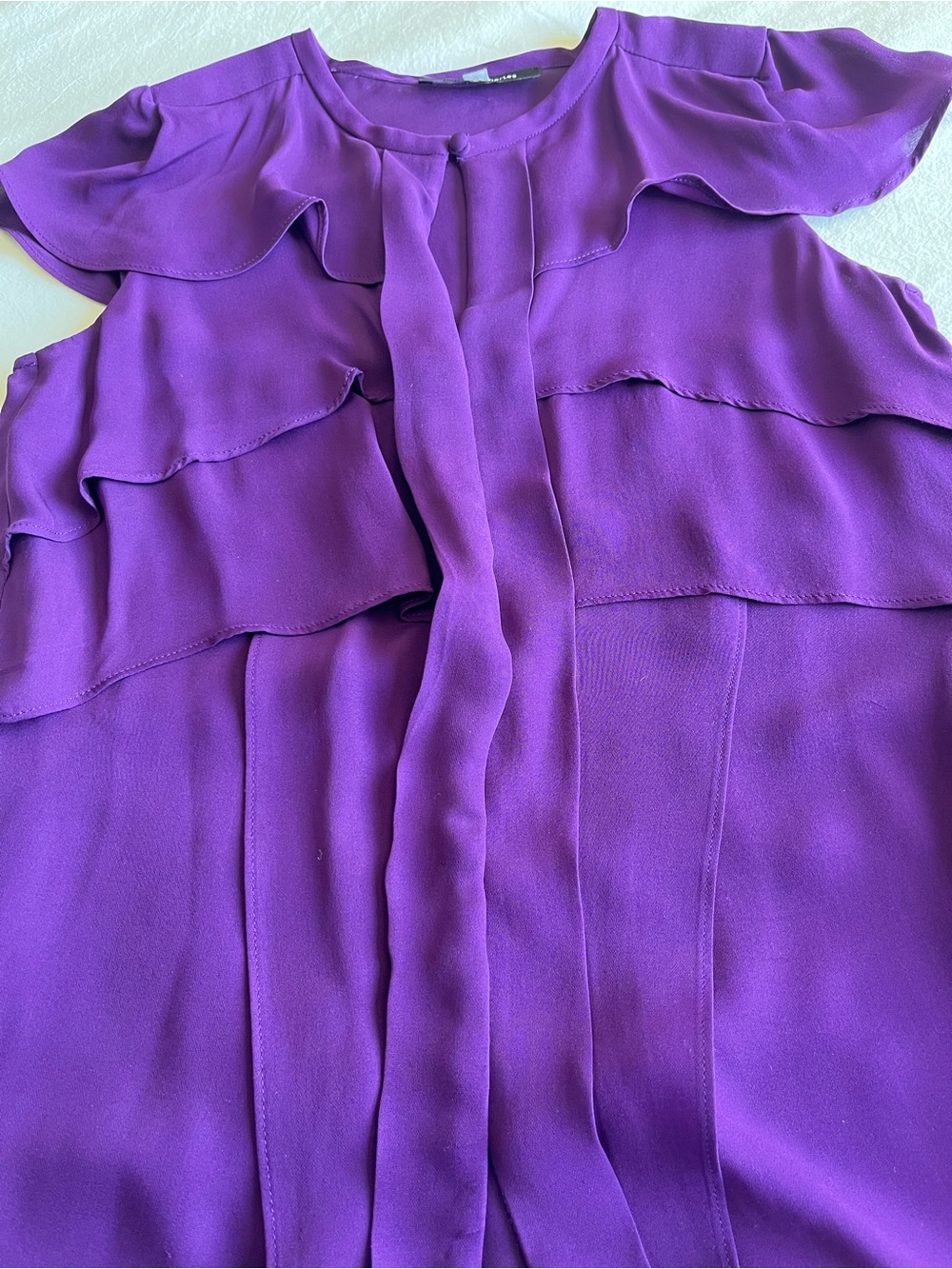 Judith & Charles Purple 100% Silk Ruffle Tiered Sleeveless Blouse Size 6 - Picture 9 of 13